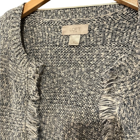 LOFT Blue Woven Knit Fringe Cardigan - Picture 3 of 3